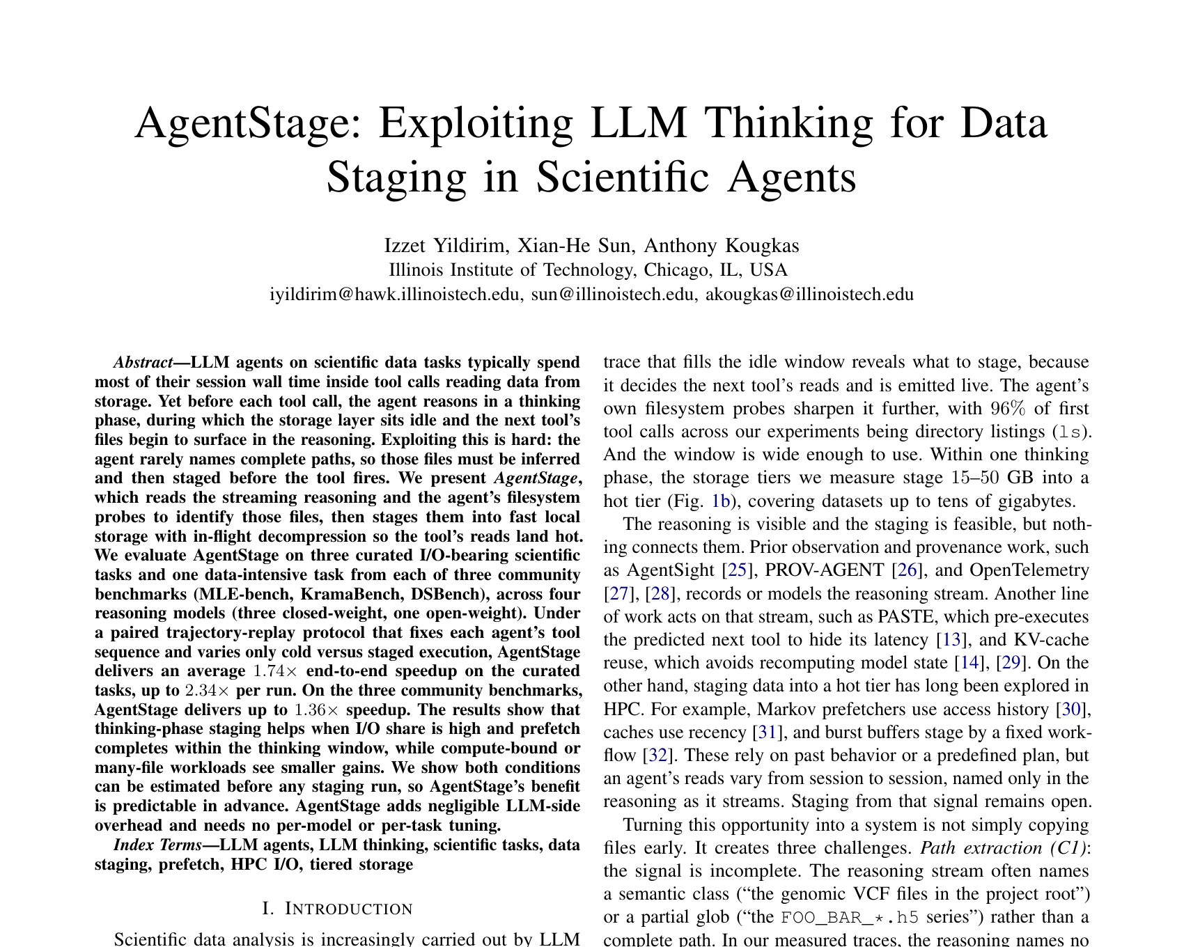 Upper portion of the AgentStage accepted manuscript, showing its title, authors, and abstract.